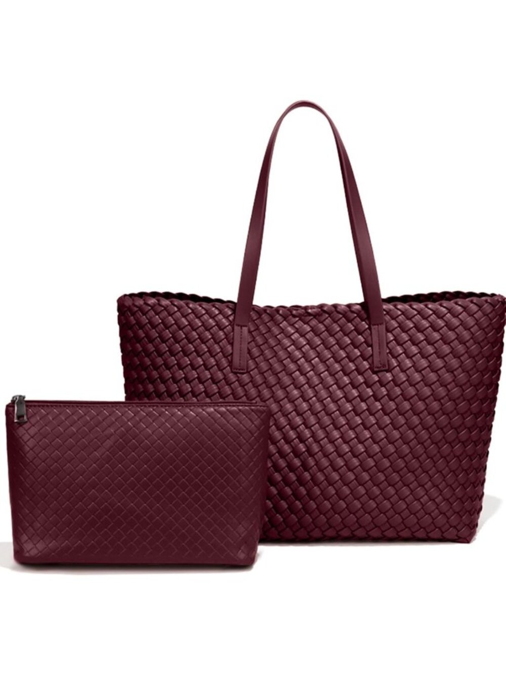 Spacious Woven Leather Tote Bag with Matching Pouch | Lightweight Travel